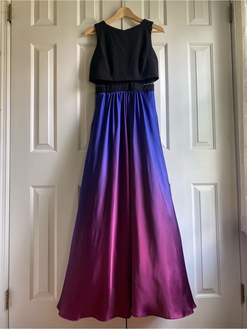 Betsy & Adam Maxi Dress in Black and Purple & Pink Ombré